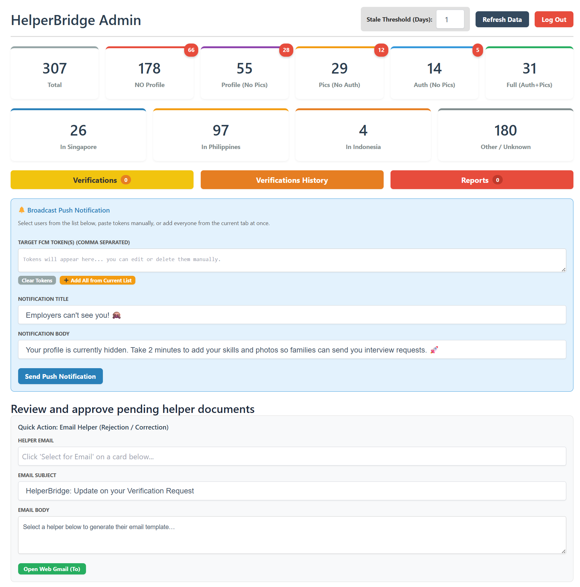 HelperBridge Custom Admin Dashboard